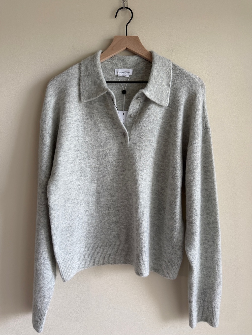 NWT Lovers and Friends Ivy Polo Sweater Light Grey S Soft Collared Revolve - Picture 2 of 12